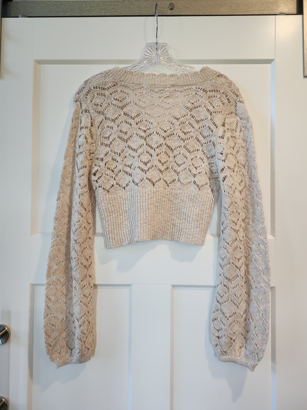 Altar'd State Cream Open-Knit Cropped Button Cardigan - Picture 2 of 3